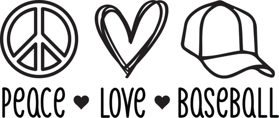 Peace Love Baseball T-Shirt Design, Peace Love Baseball SVG T-Shirt Design