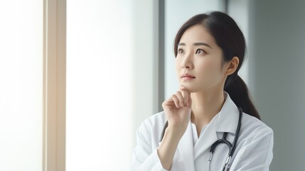portrait of a female asian doctor thinking 