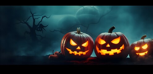 spooky Halloween pumpkin with copy space.