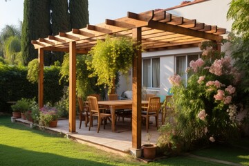 Beautiful and Serene Pergola Illustration. Generative AI.