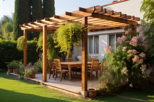 Beautiful and Serene Pergola Illustration. Generative AI.