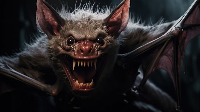 The flying vampire bat looks very scary. Created with Generative Ai technology.