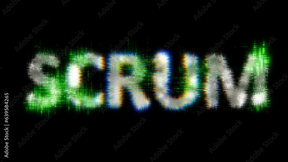 Poster green cybernetical text scrum with noise distortion, isolated - object 3d illustration