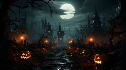 Fototapeta na wymiar Halloween pumpkins sitting on graveyard. Halloween background.