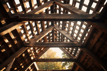 wooden roof frame against the sky