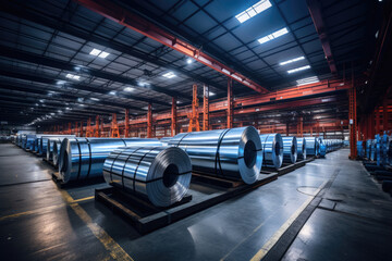 Cold rolled steel coils in stock - obrazy, fototapety, plakaty
