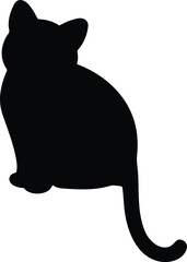 Simple and adorable illustration of black cat sitting in silhouette