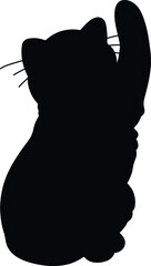 Simple and adorable illustration of black cat playing raising paw in silhouette