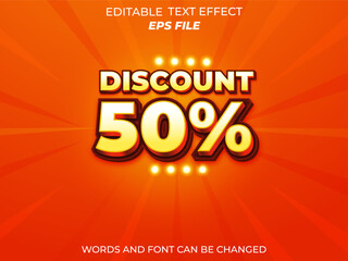 50 percent shopping day special offer discount text effect, 3d text, editable for commercial promotion
