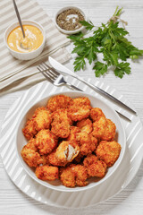 crispy fried panko breaded chicken bites in bowl