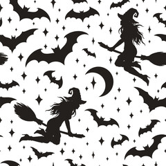 Halloween carnival monochrome seamless pattern