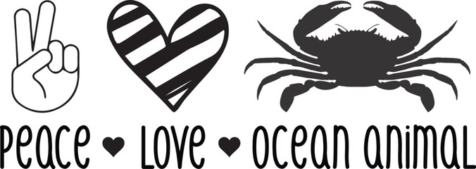 Peace Love Ocean Animal T-Shirt Design, Peace Love Ocean Animal SVG T-Shirt Design