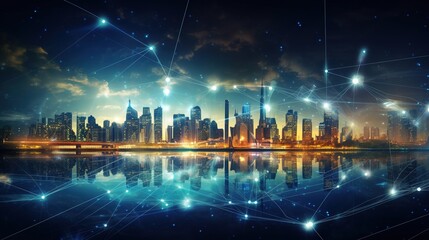 Obraz premium City of Lights: A mesmerizing cityscape glows with an ethereal network of light, symbolizing interconnectedness and technological advancement.