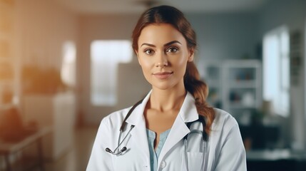 portrait of a female doctor in hospital. generative ai