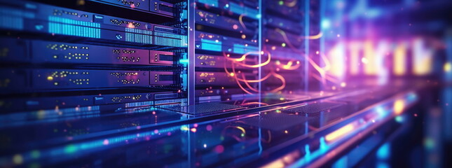 Naklejka premium Data center in high operation. Generative AI based.