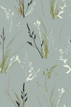 Seamless pattern with grasses and seeds