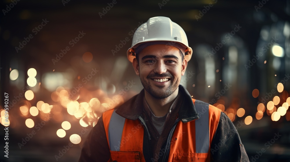 Aufkleber worker with helmet and crossed worker with helmet and crossed arms in a factory.male engineer with c