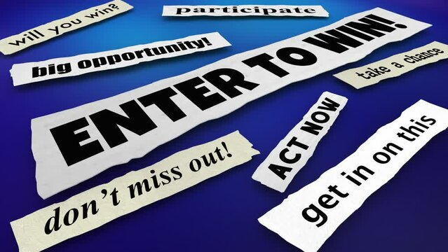 Enter to Win News Headlines Contest Lottery Big Prizes Announcement 3d Animation