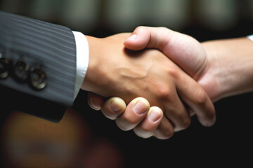 Business partners shaking hands with table background with money on it, People Connection, Deal, partnership Concept