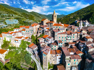 Aerial view of the village of Ceriana, Liguria, Italy