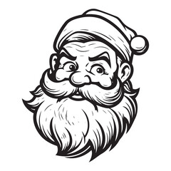 santa claus face beard moustache happy xmas christmas new year outline thin line vector icon black on white background