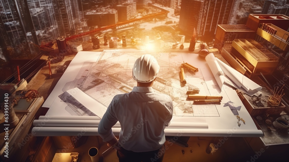 Poster creating engineering technician drawings mechanical engineering parts factory producing engines indu