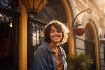 Portrait of a happy smiling Hispanic woman outdoors in Buenos Aires