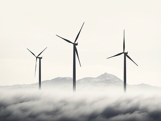 Windmills against the sky. Energy saving concept.