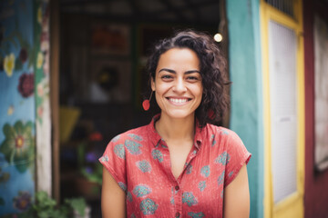 Portrait of a happy smiling Hispanic woman outdoors