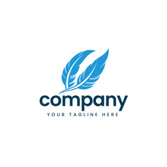 luxury feather logo or quill logo minimalist style icon pen author or writer business logo 