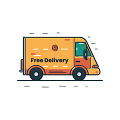 free delivery illustration with vehicle man cartoon style white background