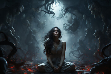 portrait of a woman in the dark, Panic Attacks, ai generative, ai, generative, ai generated, generated