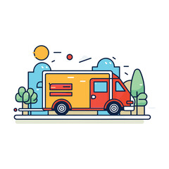 free delivery illustration with vehicle man cartoon style white background