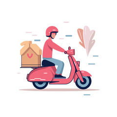 free delivery illustration with scooter bike man cartoon style white background