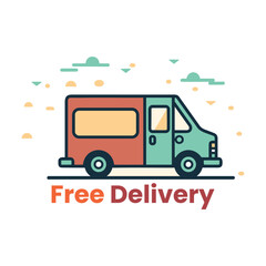 free delivery illustration with vehicle cartoon style courier cargo van shipping 