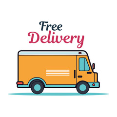 free delivery illustration with vehicle cartoon style courier cargo van shipping 