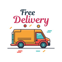 Fototapeta premium free delivery illustration with vehicle cartoon style courier cargo van shipping 