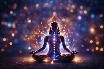 meditation Yoga silhouette background with candles - obrazy, fototapety, plakaty