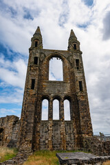 High-rise main facade of St Andrews Cathedral from the Middle Ages, Scotland.