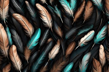 feathers on black generated by AI technology 