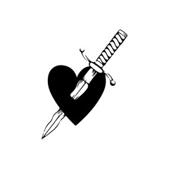 vector illustration of heart pierced dagger concept