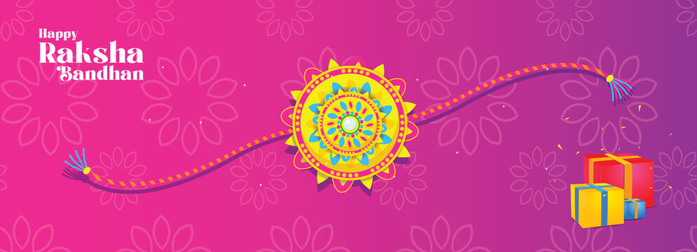 Rakhi Festival Background Design with Creative Rakhi Illustration, Indian festival Raksha Bandhan Vector Illustration with hindi text 'Raksha Bandhan'