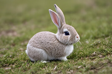 white rabbit on grass Generative AI
