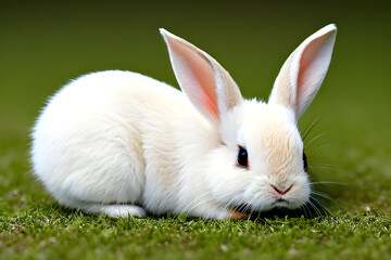 white rabbit on grass Generative AI

