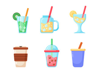 Set of non-alcoholic beverages, juice, juice, smoothie, coffee, and tea bubble. A collection of drinks vector
