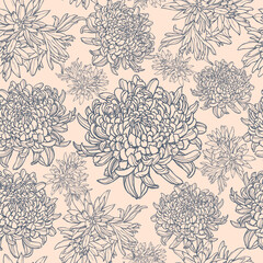 Seamless vector hand drawn gentle floral pattern. Seamless template in swatch panel. Сhrysanthemums composition.