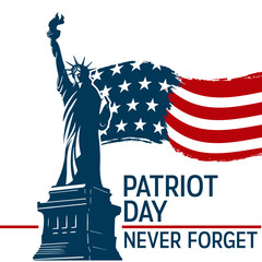 Statue of Liberty and USA National Flag on a banner template to memorial events. 9 September, Patriot or Remembrance Day concept.