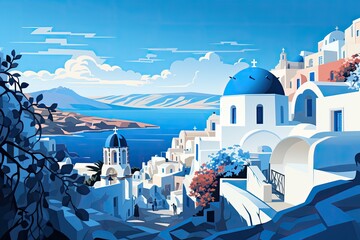 Santorini, Greece, graphic design illustration