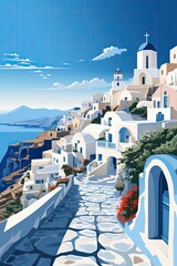 Santorini, Greece, graphic design illustration