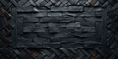 Dark Elegance Wallpaper - Rustic Edges Interweaving Tongan Art Traditions - A Symphony of Stone, Concrete, and Diverse Wood Grains - Black Stone Wood Background created with Generative AI Technology